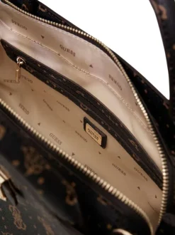 Sac à main marron pourvu d'une matière grainée et orné d'un motif monogramme