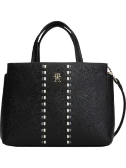 Sac à main noir aspect grainé pourvu d'une bandoulière amovible