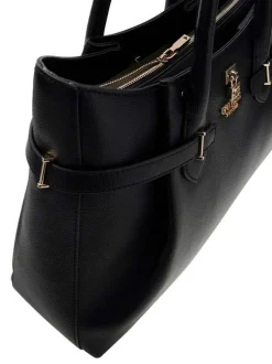 Sac à main noir aspect grainé pourvu d'une bandoulière amovible et réglable