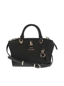 Sac à main noir avec détails dorés et bandoulière réglable et amovible