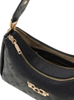 Sac à main noir à fermeture zippée orné d'un motif monogramme
