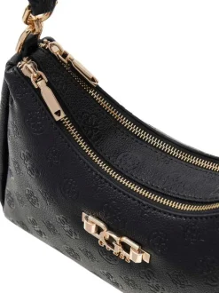Sac à main noir à fermeture zippée orné d'un motif monogramme