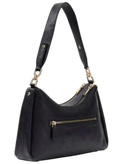 Sac à main noir à fermeture zippée orné d'un motif monogramme