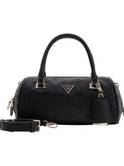 Sac à main noir forme bowling pourvu d'un motif monogramme embossé