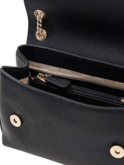 Sac à main noir grainé pourvu d'anses multipositions avec chainettes dorées