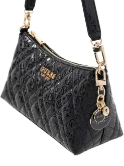 Sac à main noir matelassé orné d'un motif monogramme brillant