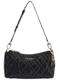 Sac à main noir matelassé orné d'un motif monogramme brillant
