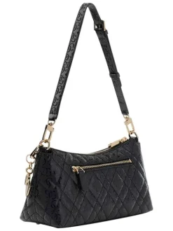 Sac à main noir matelassé orné d'un motif monogramme brillant