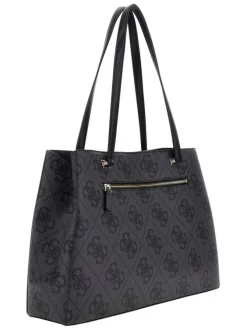 Sac à main noir orné d'un motif monogramme et pourvu d'anses plates