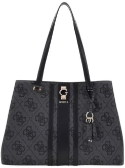 Sac à main noir orné d'un motif monogramme et pourvu d'anses plates