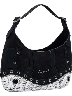 Sac à main noir pourvu d'un motif python et d'une bandoulière amovible