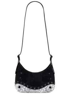 Sac à main noir pourvu d'un motif python et d'une bandoulière amovible