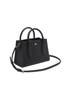 Sac à main noir texturé avec bandoulière, 1 poche zipée et logo chromé