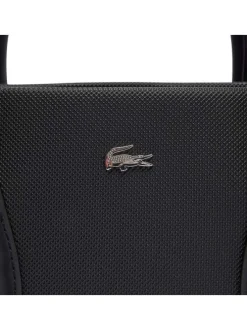 Sac à main noir texturé avec bandoulière, 1 poche zipée et logo chromé