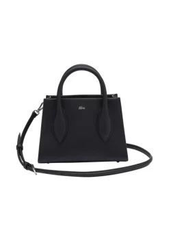Sac à main noir texturé avec bandoulière, 1 poche zipée et logo chromé