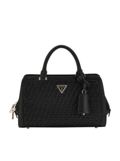 Sac à main noir uni avec des bijoux décoratifs et des patins de protection