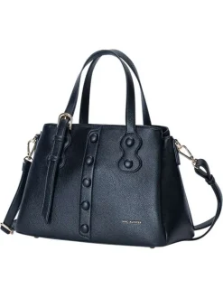 Sac à main noir uni muni de deux anses et d'une bandoulière