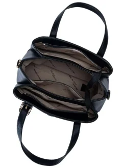 Sac à main noir uni muni de deux anses et d'une bandoulière