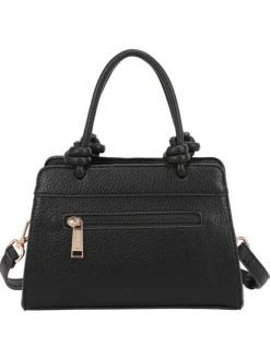 Sac à main noir uni pourvu du logo de la marque à l'avant et d'un porte-clés