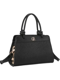 Sac à main noir uni pourvu du logo de la marque à l'avant et d'un porte-clés