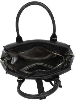 Sac à main noir uni pourvu d'un porte-clès avec le logo de la marque