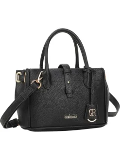 Sac à main noir uni pourvu d'un porte-clès avec le logo de la marque
