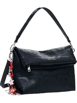 Sac à main noir zippé avec des motifs de dessins animés embossés