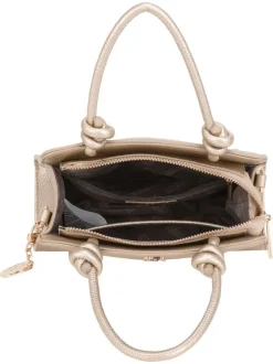 Sac à main or nacré uni pourvu du logo de la marque à l'avant et d'un porte-clés
