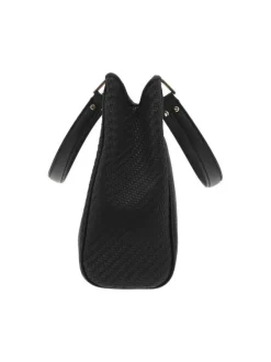 Sac à main ou porté épaule tressé noir avec deux anses et détails dorés