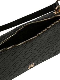 Sac à main porté à l'épaule noir uni avec une grande fermeture zippée