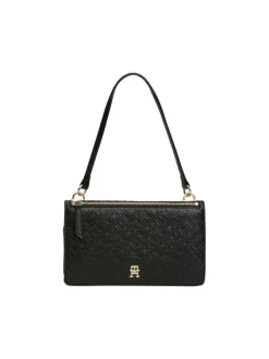 Sac à main porté à l'épaule noir uni avec une grande fermeture zippée