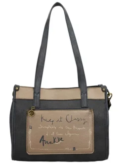 Sac à main porté épaule anthracite à bandoulière amovible avec motifs exclusifs