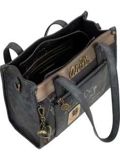 Sac à main porté épaule anthracite à bandoulière amovible avec motifs exclusifs