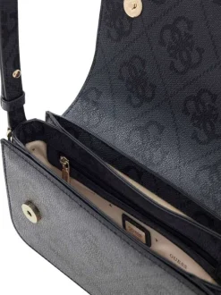 Sac à main à porté épaule anthracite orné d'un motif monogramme