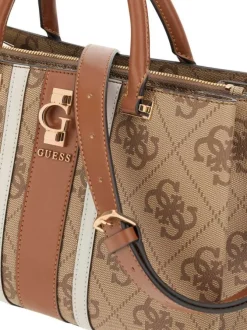 Sac à main porté épaule beige avec une fermeture zippée et boutons pression