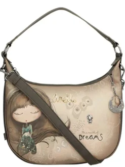 Sac à main porté épaule beige à bandoulière amovible orné de motifs exclusifs