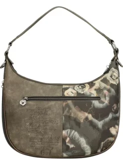 Sac à main porté épaule beige à bandoulière amovible orné de motifs exclusifs