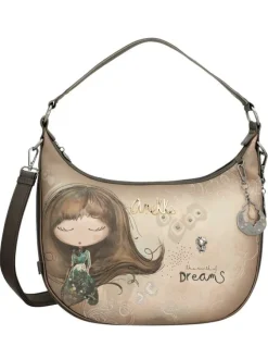 Sac à main porté épaule beige à bandoulière amovible orné de motifs exclusifs