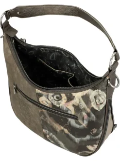 Sac à main porté épaule beige à bandoulière amovible orné de motifs exclusifs