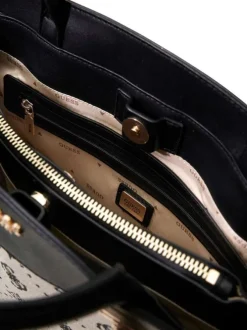 Sac à main porté épaule beige et noir orné d'un motif monogramme
