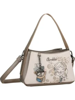 Sac à main porté épaule beige à motifs avec une poche extérieure zippée