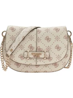 Sac à main porté épaule beige orné d'un motif monogramme contrasté