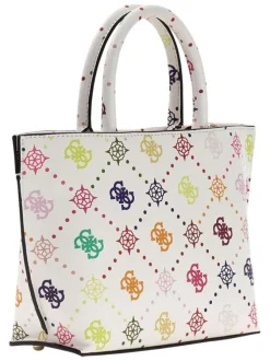 Sac à main à porté épaule blanc avec bandoulière orné d'un motif monogramme