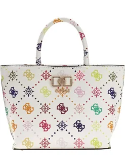 Sac à main à porté épaule blanc avec bandoulière orné d'un motif monogramme