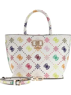 Sac à main à porté épaule blanc avec bandoulière orné d'un motif monogramme