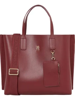 Sac à main porté épaule bordeaux uni avec bandoulière au nom de la marque