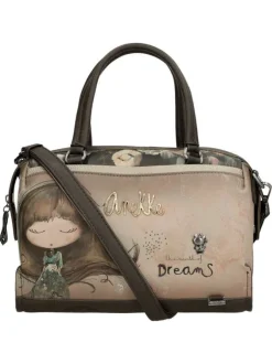 Sac à main porté épaule brun à bandoulière amovible orné de motifs exclusifs