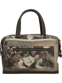 Sac à main porté épaule brun à bandoulière amovible orné de motifs exclusifs