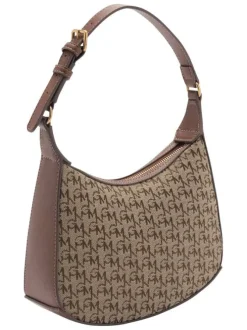 Sac à main porté épaule brun imprimé avec une fermeture zippée