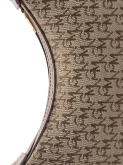 Sac à main porté épaule brun imprimé avec une fermeture zippée